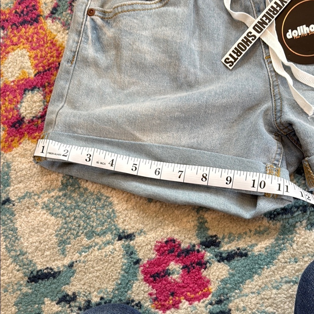 Dollhouse Blue Jean Shorts Elastic Waistband Cuffed Hem - Picture 8 of 10